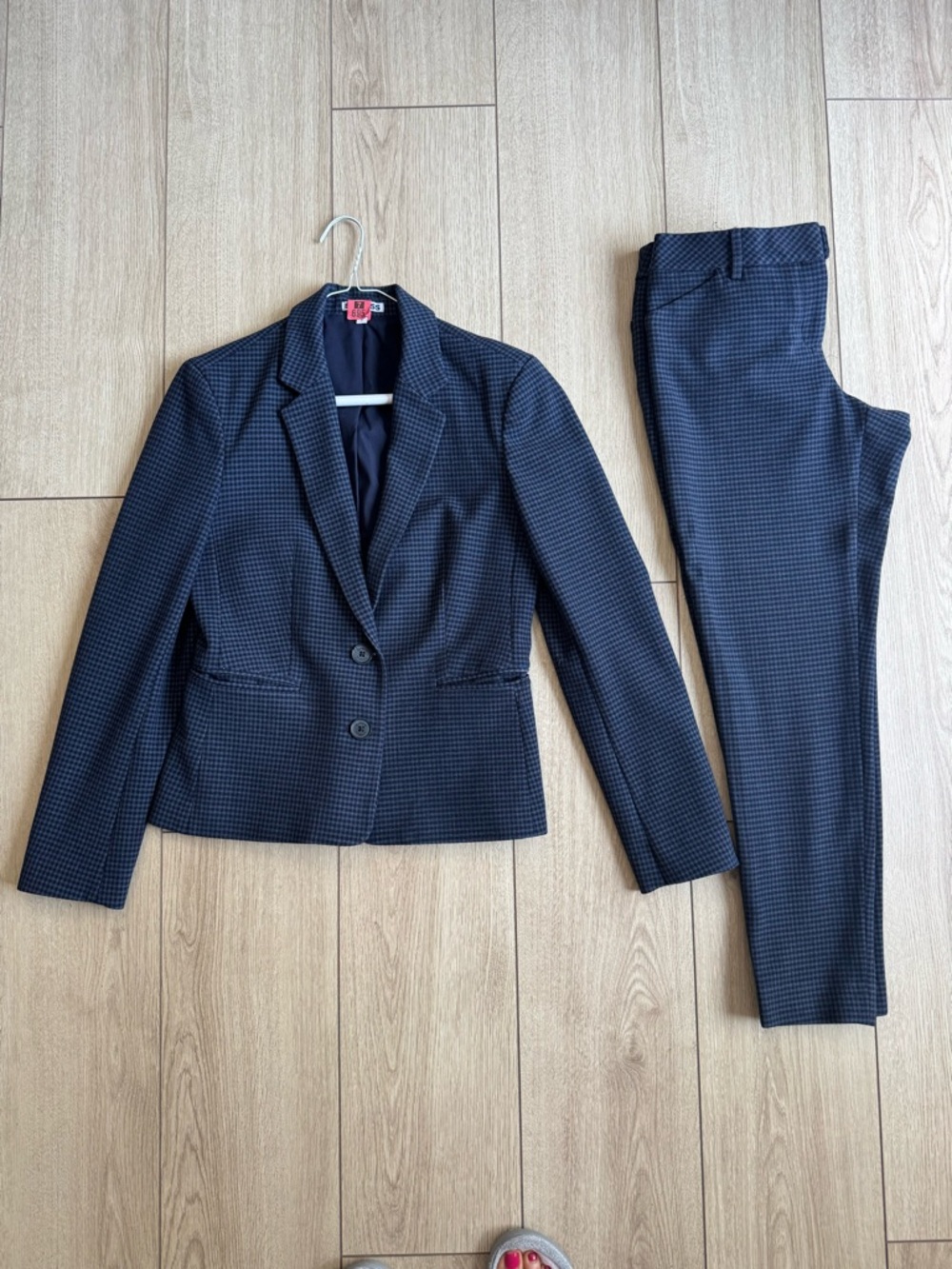 Express Navy Micro-Check Blazer & Ankle Pants Suit Set